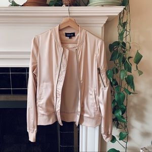 Faded Pink Satin Bomber Jacket
